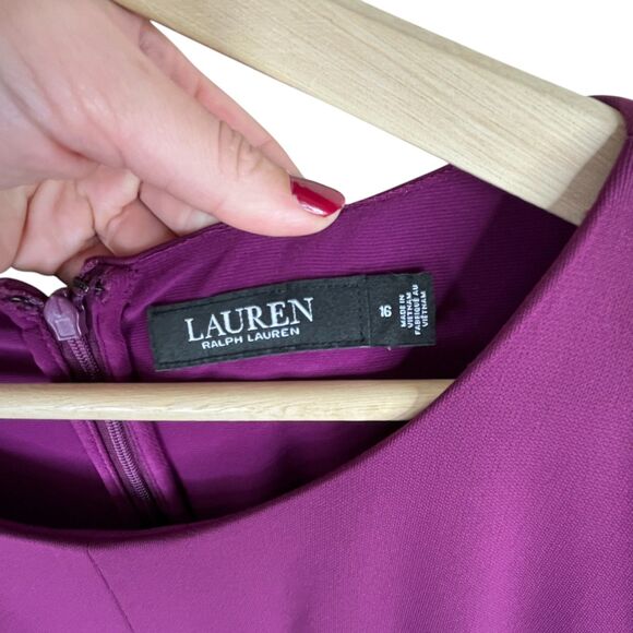 LAUREN Ralph Lauren Women's Twist-Front Jersey Dress Sz 16 Purple Midi A-Line - Picture 8 of 12
